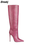 Custom Colors Pointed Women High Heel Boots Solid Color Crocodile Pattern Fine Heel Rubber Sole Madam Shoes Botas