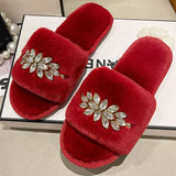 Fur Slippers 2024 New Fashion Chain Design Women Home Slippers Winter Indoor Open Toe Flat Non-slip Leisure Female