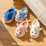 Kids Parents Shark Winter Cartoon Shark Home Slippers Couples Fashion Indoor Thick Bottom Plush Funny Cotton