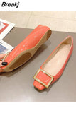 Woman 2023 Patent Leather Ballet Flats Shallow Mouth Modis Casual Female Sneakers Buckle Ladies' Footwear Square Toe New