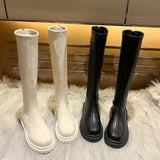 Women Thigh High Boots Women Casual Plush Knee Boots Brand Designer Zip Ladies Leather Long Boots White Mujer Shoes