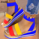 Sandals Women Wedges Platform Ladies Hemp Shoes Ladies Candy Color Casual Girls Slip on Strap Cross