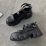 Lolita Shoes Platform Round Head Thick Heel Cross Bandage Women Shoes Kawaii Shoes Cosplay Mary Jane Shoes Heart