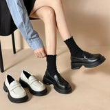 Leather Shoes Women's English Style Shoes 2024 New Summer Retro Flat-Soled Love Shoes Black One-Footed Women's