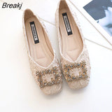 New Fashion Summer Elegant Women Flat Comfortable Outdoor Casual Shoes Pumps Metal Decoration Slip-on Modern Woman