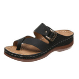 Women's fashion sandals 4cm waterproof platform - summer casual set toe sandals platform wedge with metal buckle