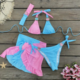 Solid Color Splicing Three-Point Bikini Short Skirt Three-Piece Split Swimsuit Women 2025