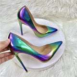colorful mixed colors 12cm high thin heels rainbow pointed toe night club dating sexy women pumps QP182