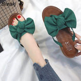 New Summer Fashion Elegant Women Slippers Flip Flops Bow Outdoor Sports Beach Comfortable Solid Color Sandals Women