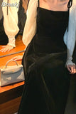 Spring Black Velvet Dress Women Square Collar Vintage One Piece Dress Korean Office Lady Elegant Midi Dress Party