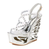 Nightclub Transparent Super High Heeled Shoes Diamond Rivet PVC Band Fashion Sandals Summer Hollow Out Wedge Women's