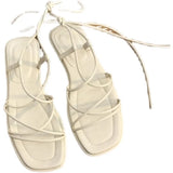 Shoes Women Sandals Narrow Band Vintage Square Toe Flat Cross Strap Thong Sandals V Shape Design Shoes