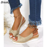 Fashion Buckle Peep Toe Women Sandals Wedges Comfort Lightweight High Heels Wear-resistant Women Office Wedding