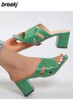 Open-toe Cross Women Slippers Shallow Heel Women's Shoes Women Sandals Summer Fashion Square Heel Slippers Designer