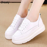 Leather Shoes Women Sneakers Height Increasing Shoes Casual Woman White Footwear New Spring Summer Thick Sole 5cm