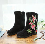Breakj Boots Six Centimeters High Heel Ankle Boots Spring And Autumn Cloth Boots Women's Ankle Boots Embroidered Shoes Cloth Shoes Hanfu