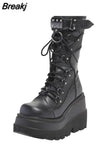 Design Gothic Style Platform Mid-Calf Boots Big Size 43 2023 New Winter INS Hot Sale Comfy Woman Shoes Motorcycle