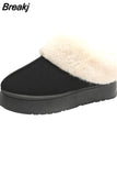 Winter Women Short Plush Warm Snow Boots Women Fashion Casual Shoes Suede Short Plush Ankle Boots Flats Platform