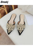 Beads Wedding Shoes Women 2023 Lace Embroider Flats Woman Ballerina Pointed Toe Pearl Loafers Sneakers Plus Size