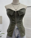 Real Shooting Hottie Retro Tender With Chest Pad Wrapped Bra Zipper Design Smear Bra Vest Short Sleeveless Top