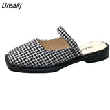 Deformed Heel Autumn Luxury Chain Square Head Shallow Flat Shoes Women's Lazy Loafer Casual Flat Square Heels Lolita