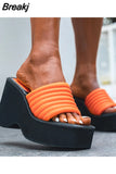 2023 Summer Chunky Platform Woman Mules Shoes Slides Platform Wedges Leisure Comfy Outdoor Slippers Woman Beach