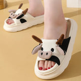 Cartoon Milk Cow Home Slippers Women Thick Sole Open Toe Cotton Slippers Woman 2023 Autumn Winter Soft Indoor Slides