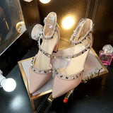 New Baotou Sexy Elegant Female Sandals Korean Fashion Rivet Pointed High Heels Sexy Shallow Mouth Hollow Women's
