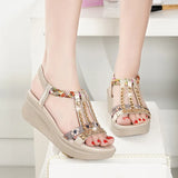 Sandals Women's Summer 2024 New Comfortable Thick-Soled High-Heeled Shoes Bohemian Crystal Diamond