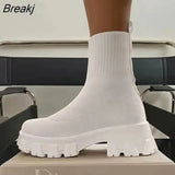 Spring Autumn Sports Boots Women Knitted Sock Boots Boots Breathable Sneakers Non-slip Platform Booties Heels