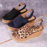 Women Leopard Sandals Wedges Shoes Women High Heels Sandals Platform Shoes Casual Wedge Heels Peep Toe Women Retro