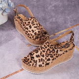 Women Leopard Sandals Wedges Shoes Women High Heels Sandals Platform Shoes Casual Wedge Heels Peep Toe Women Retro