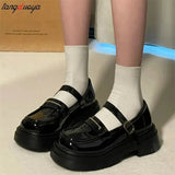 Style Chunky Platform Pumps Women 2024 Spring Round Toe Patent Leather Lolita Shoes Woman College style Uniform