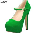 Mary Janes Women Pumps New Platform High Heels Shoes Woman Sexy Round Toe Flock Red Extreme Thin Heel