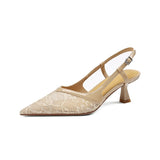 Lace Pointed Toe Stiletto Shoes for Women 2023 Summer New Fashion Back Empty Toe Sandals for Women Zapatos De