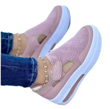 Breakj Large-Size Flying Breathable Leisure Single Shoe Slope Hed Thick Sole Hollow Magic Sticker Round Head Low Female Single