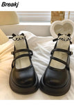 Women's Shoes Black Leather Mary Jane Female Footwear Gothic High on Platform Japanese Style Lolita Trends 2023 Quality Sale