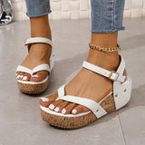 Breakj Summer New Large-Size Rope Pine Cake Thick-Soled Sandals One-Word Buckle With Flat-Soled Women's