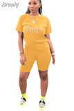 Juicy Print Tracksuit Women Round Neck Short Sleeve Tshirt And Shorts Two Piece Sets Summer Sporty Fitness Outfits