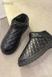 Woman Boots Non-Slip Snow Boots Women Raise The Bottom Warm with Velvet Short Lattice Luxury Designer Beige Black