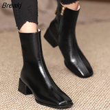 Women's Riding Short Boots Pu Leather Thick Heel Pointed Head 2023 New Autumn Platform Side Zipper Fashtion Women's Casual