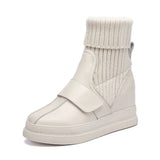 Boots Leather With Plush Wool Bobbin Rice White Thick Soles Women's Cotton Shoes Raised Short Boots Flat Heels Women's