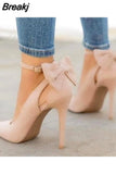 Women Pointed Toe High Heels Woman Thin Heels Ladies Sexy Pumps Ladies Buckle Strap Female Fashion Bowknot Shoes Plus Size