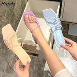 Women Slippers Sexy High Heels Outdoor Slides Women Summer Shoes Sandals Heels Female Square Toe Slipper Designer Brand