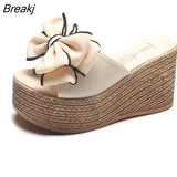 Women's Slippers Women's Fashion 2023 Summer Flowers Wear Thick-soled Slippers One Word Wedge Sandals Wedge Sandals