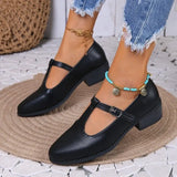 New Spring Women Pumps Plus Size Black T-strap Pointed Toe Buckle Mary Jane Shoes Women Casual Leather Shoes Zapatos