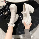 Women Classic Pumps Fashion Platform Shoes On High Heels Chunky Heel 2023 Spring Fashion Marry Jane Punps Buckle Strap