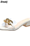 Chain Mules for Women Square Head Slip on Flip Flops Women Slipper Summer Sandal Women's Shoe Solid