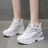White PU Leather Chunky Sneakers Women Autumn Winter Platform Vulcanize Shoes Woman Thick Bottom Hidden Heels Sport
