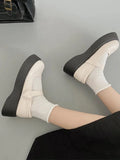 Womens Derby Shoes Autumn Female Footwear Clogs Platform Leather Fall Dress New Creepers Retro Basic Mary Janes Rubber PU Hoof
